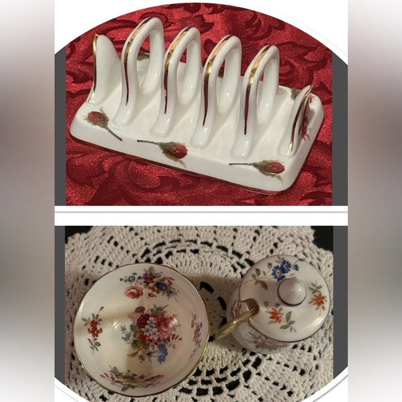Vintage Toast Rack Creamer and Sugar Roses England - Picture 3 of 9